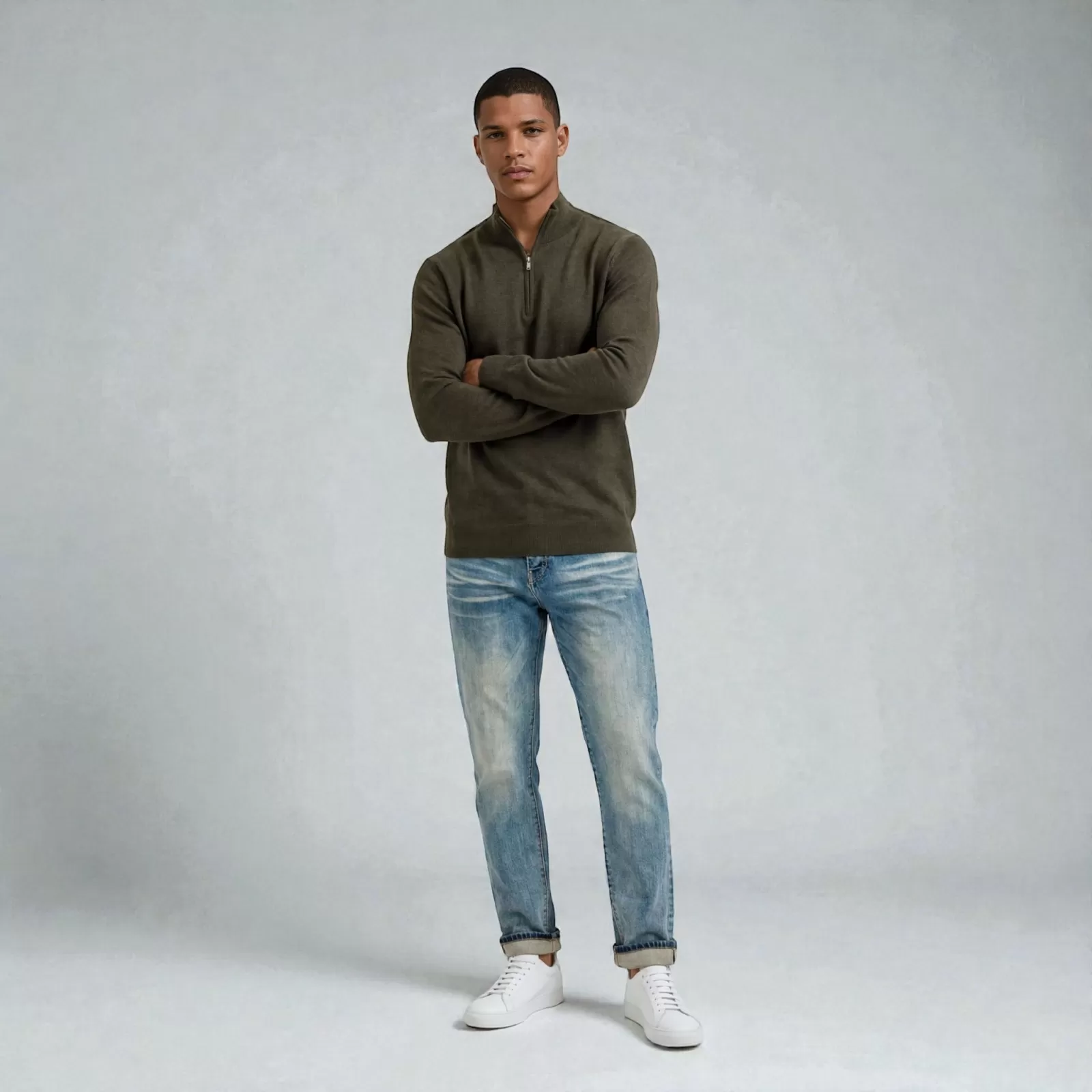 Jersey de Cachemira con Quarter Zip Verde Jersey de Cachemira con Quarter Zip Verde