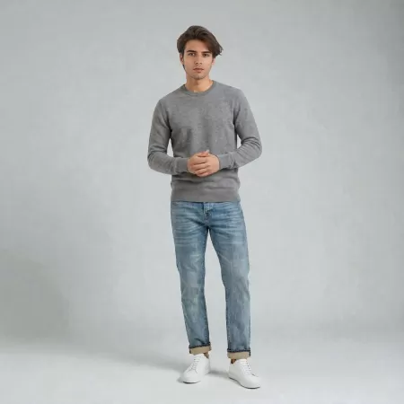 Jersey de cuello redondo de cachemira Gris