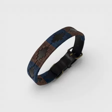 Collar de Cuero Marrón con Bordado Gaucho Azul