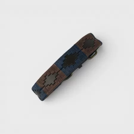Collar de Cuero Marrón con Bordado Gaucho Azul