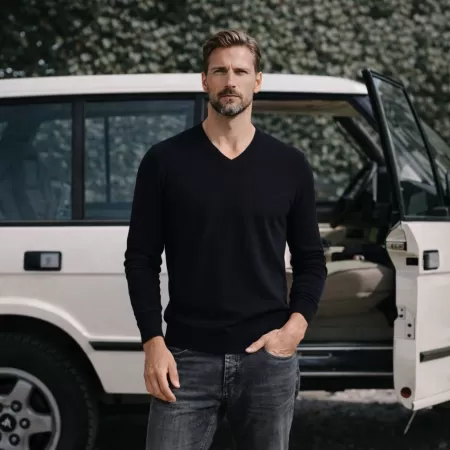 Jersey de Cachemir Cuello en V negro