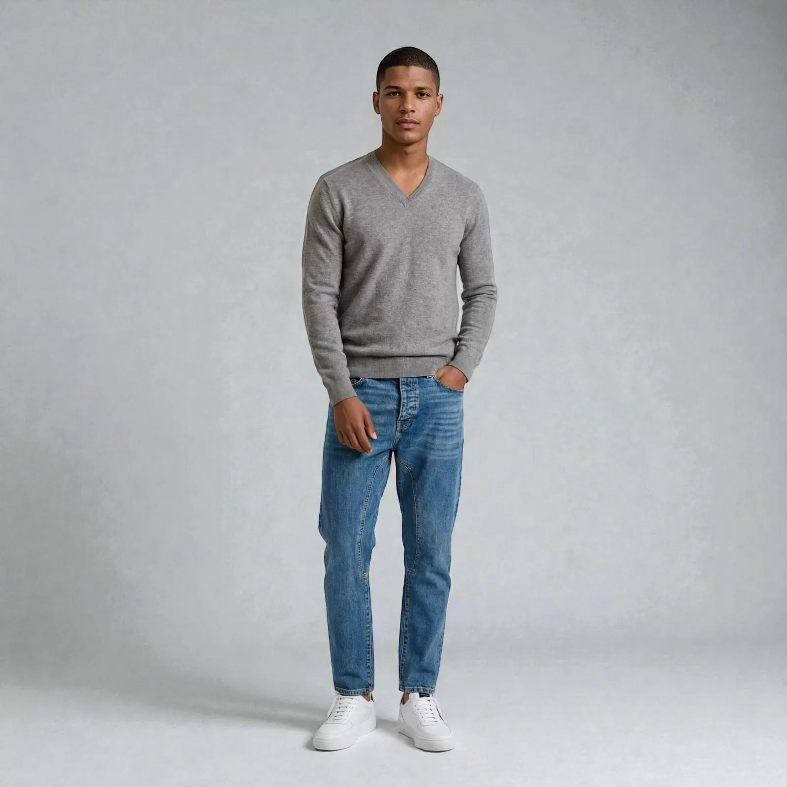 Jersey de Cachemir Cuello en V Gris Jersey de Cachemir Cuello en V Gris