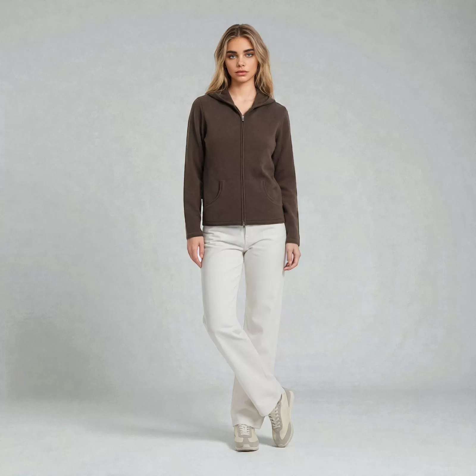 Sudadera con Cremallera de Cachemir Marrón Sudadera con Cremallera de Cachemir Marrón