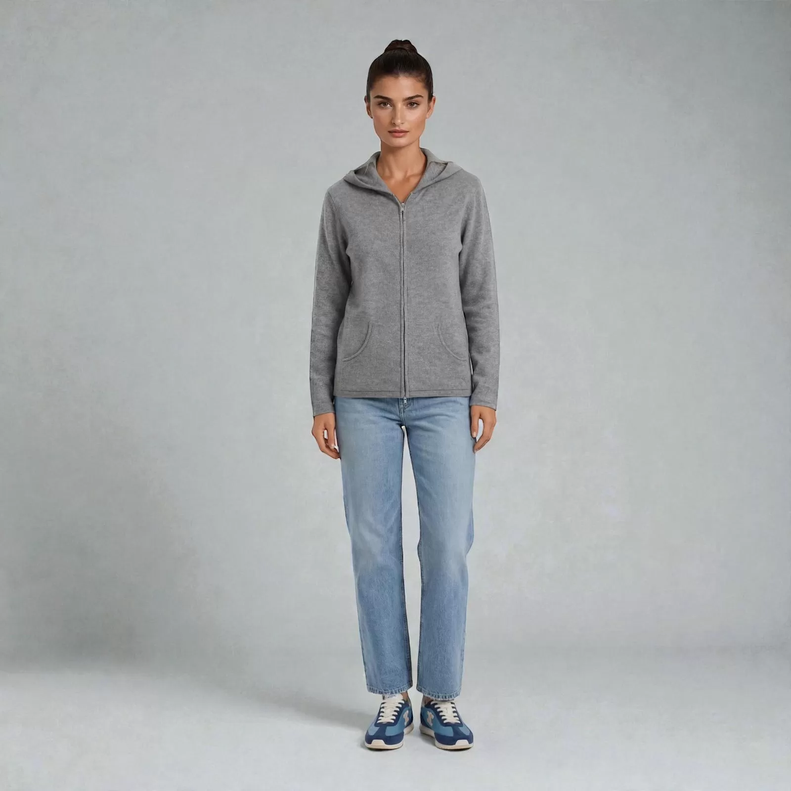 Sudadera con Cremallera de Cachemir Gris Sudadera con Cremallera de Cachemir Gris