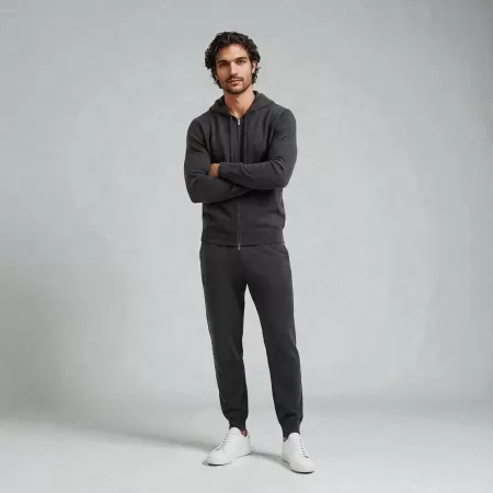 Sudadera con capucha y Cremallera de cachemira Gris Carbón