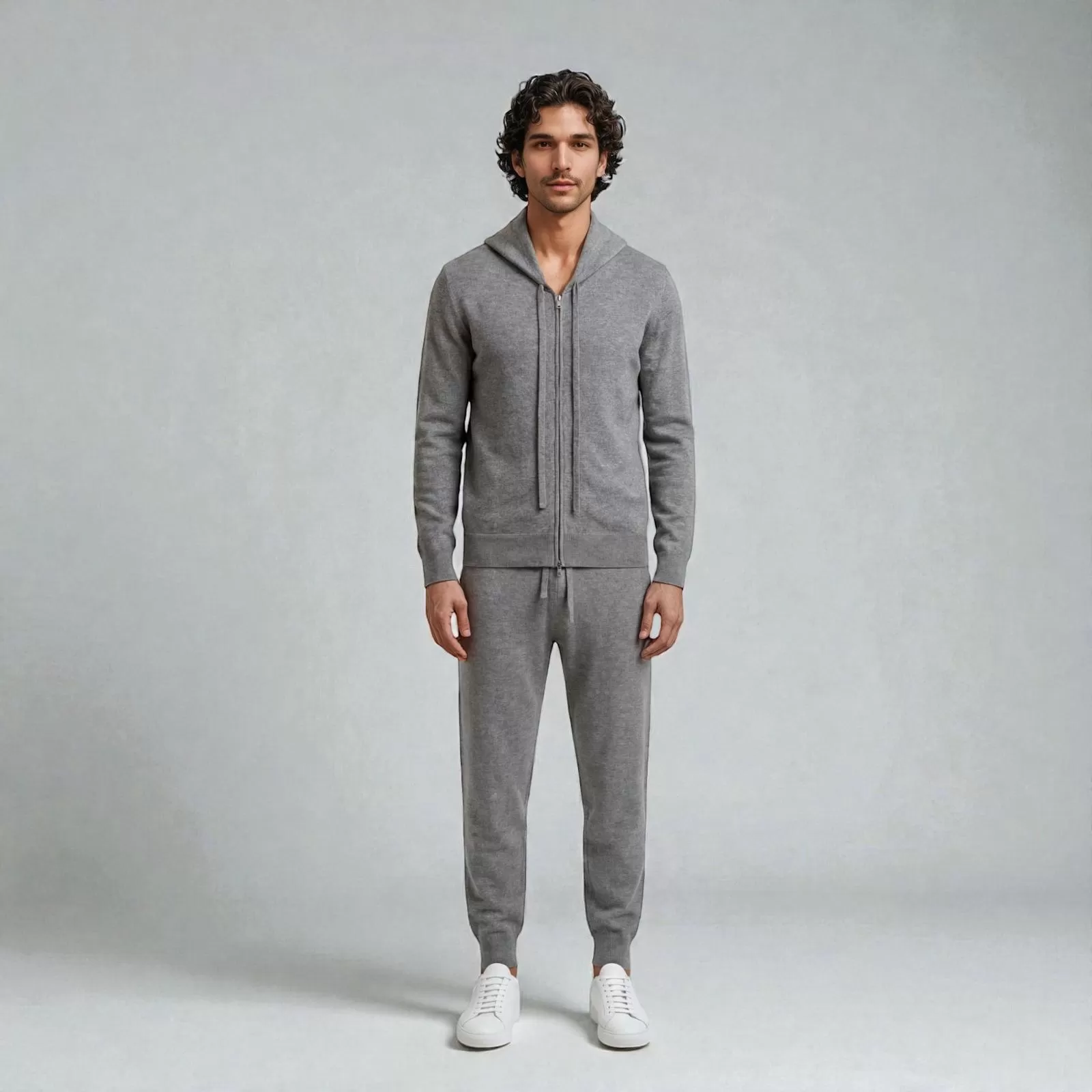 Sudadera con capucha y Cremallera de cachemira Gris Sudadera con capucha y Cremallera de cachemira Gris