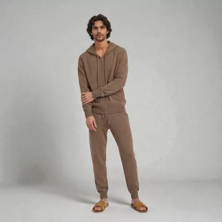 Sudadera con capucha y Cremallera de cachemira Marrón Claro