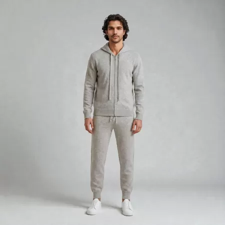 Sudadera con capucha y Cremallera de cachemira Gris Claro