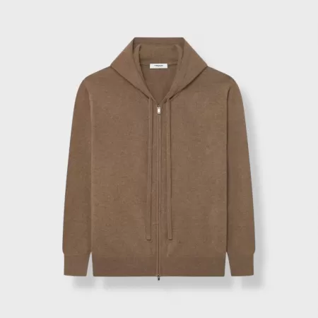 Sudadera con capucha y Cremallera de cachemira Marrón Claro