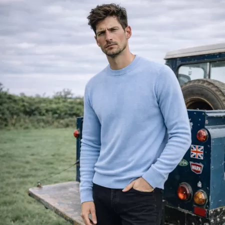 Jersey de cuello redondo de cachemira Azul Claro