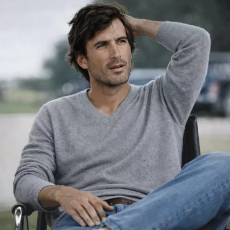 Jersey de Cachemir Cuello en V Gris