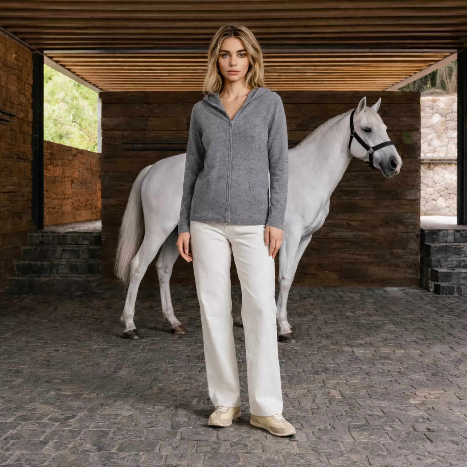 Sudadera con Cremallera de Cachemir Gris Sudadera con Cremallera de Cachemir Gris