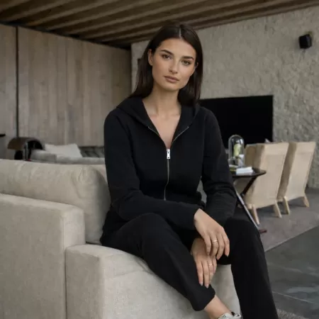 Sudadera con Cremallera de Cachemir Negra Sudadera con Cremallera de Cachemir Negra