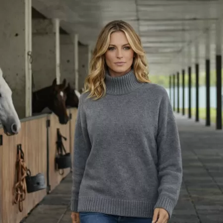 Jersey de Cuello Alto de Cachemira Gris Jersey de Cuello Alto de Cachemira Gris