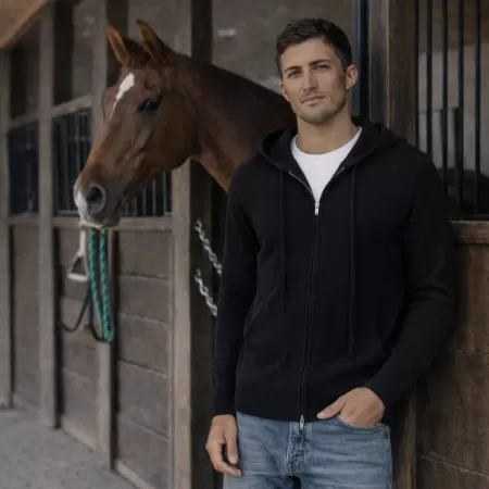 Sudadera con capucha y Cremallera de cachemira Negra