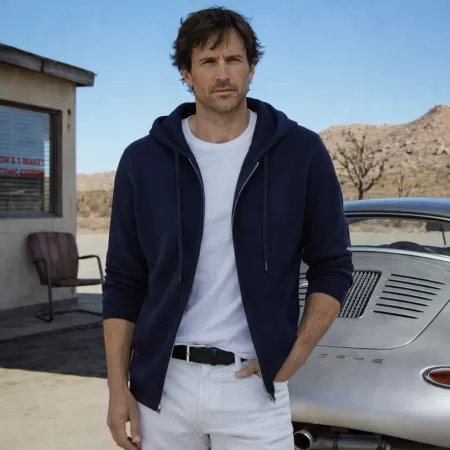 Sudadera con capucha y Cremallera de cachemira Azul Marino